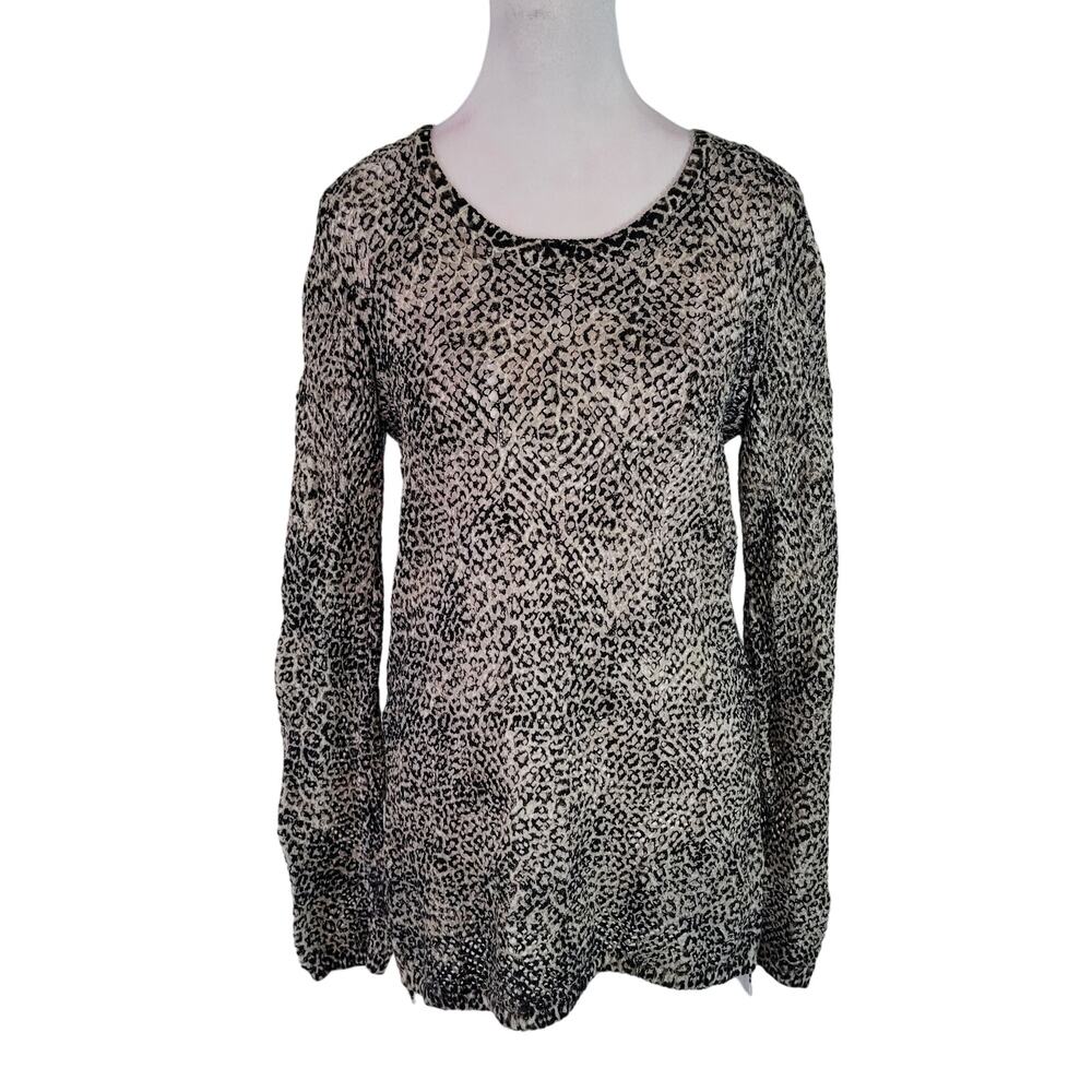 Chico's Size 0 US S Animal Print Slub Knit Hi-Low‎ Long Sleeve Sheer Tunic Top